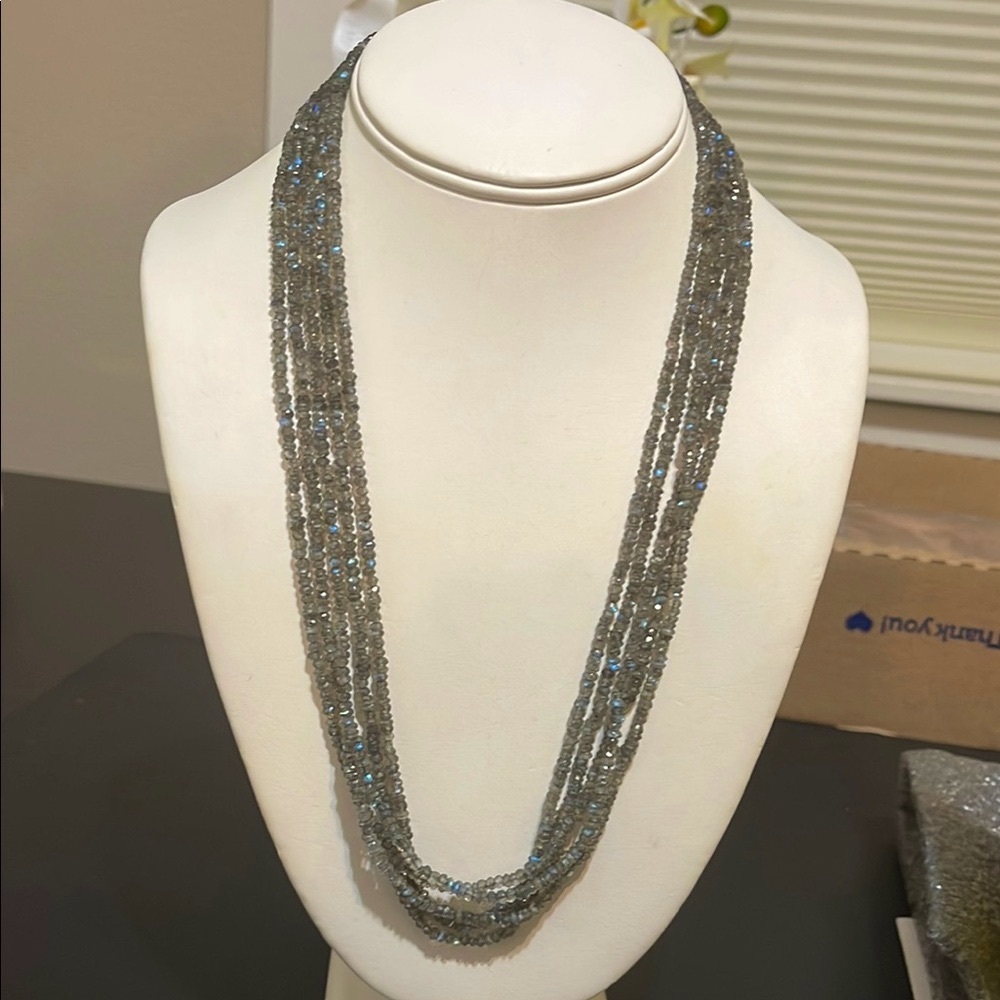 Designer Multi-Strand Labradorite Necklace – 4 Strands with Blue-Green Flash,